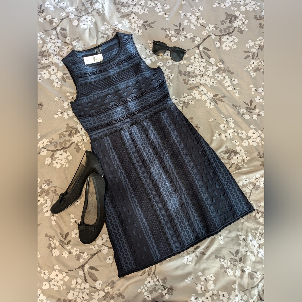 NEW WITH TAGS! ANN TAYLOR textured sheath dress, blue black, Small 23312241